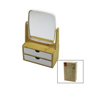 2 ÇEKMECELİ BAMBU AHŞAP STANDLI=9X9.9X17.8X21.5CM MAKYAJ AYNASI=15X18CM TAKILIK 1+1 ORGANİZER (4172)