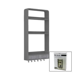 GRİ YAPIŞKANLI DUVAR ORGANİZERİ PLASTİK 3 RAF=14CM-19CM-30CM - 2 ÇEKMECE=40CM - 6 ASKI 19 PARÇA (4172)