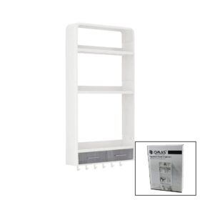 BEYAZ YAPIŞKANLI DUVAR ORGANİZERİ PLASTİK 3 RAF=14CM-19CM-30CM - 2 ÇEKMECE=40CM - 6 ASKI 19 PARÇA (4172)