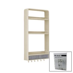 BEJ YAPIŞKANLI DUVAR ORGANİZERİ PLASTİK 3 RAF=14CM-19CM-30CM - 2 ÇEKMECE=40CM - 6 ASKI 19 PCARÇA (4172)