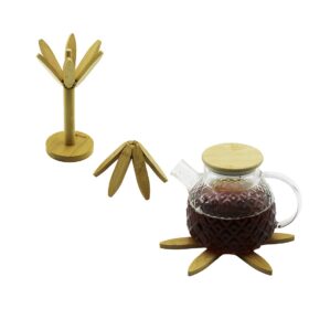 STANDLI AĞAÇ MODEL 2PCS AHŞAP BAMBU KATLANIR NİHALE 6-YAPRAKLI ÇİÇEK MODELİ= ÇAP: 20CM (4172)