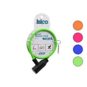 ANAHTARLI EKO - İNCE PLASTİK KAFA BİSİKLET KİLİT ÇELİK TEL RENKLİ KILIF 7MMX65CM (4172)