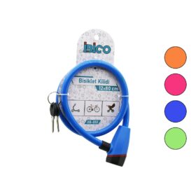 ANAHTARLI PLASTİK KAFA BİSİKLET KİLİT ÇELİK TEL RENKLİ KILIF 12MMX80CM (4172)