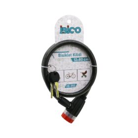 ANAHTARLI ÇEVİRMELİ KİLİT KAPAKLI PLASTİK KAFA BİSİKLET KİLİT ÇELİK TEL SİYAH ŞEFFAF KILIF 12MMX80CM (4172)