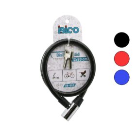 ANAHTARLI METAL KAFA BİSİKLET KİLİT ÇELİK TEL SİYAH ŞEFFAF KILIF 12MMX80CM (4172)