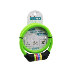 ŞİFRELİ İNCE BİSİKLET KİLİT ÇELİK TEL YEŞİL RENKLİ KILIF 9MMX65CM (4172)