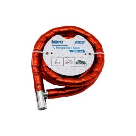 TÜP ANAHTARLI METAL KAFA ÇELİK MOTOR - BİSİKLET KİLİT SİLİNDİRİK SPİRAL KİLİT KIRMIZI KILIF22MM X 150CM (4172)