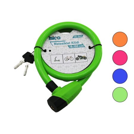 ANAHTARLI KALIN MOTOR - BİSİKLET KİLİT ÇELİK TEL RENKLİ KILIF 18MMX100CM (4172)