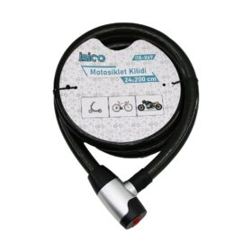 ANAHTARLI METAL KAPLAMA KAFAÇEK-İT KİLİT KAPAKMOTOR - BİSİKLET KİLİT ÇELİK TELSİYAH ŞEFFAF KILIF24MMX200CM (4172)