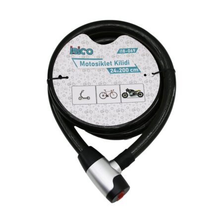 ANAHTARLI METAL KAPLAMA KAFAÇEK-İT KİLİT KAPAKMOTOR - BİSİKLET KİLİT ÇELİK TELSİYAH ŞEFFAF KILIF24MMX200CM (4172)