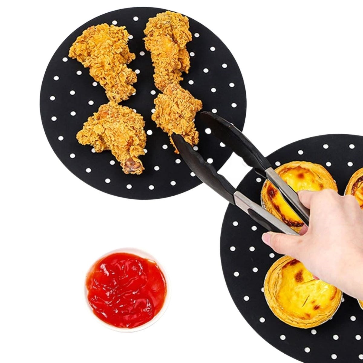 Siyah Isıya Dayanıklı Yıkanılabilir Silikon Fırın Ve Airfryer Yuvarlak Model Pişirme Matı 20 Cm (4172) - Görsel 2