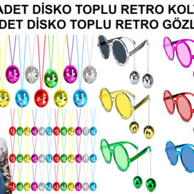 12 Parça Renkli Disko Toplu Retro Parti Seti – 6 Kolye + 6 Gözlük (4172)