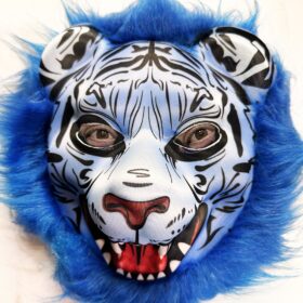 Mavi Saçlı Kaplan Maskesi Kurt Maskesi Mega Peluş 27 No (4172)