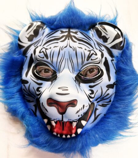 Mavi Saçlı Kaplan Maskesi Kurt Maskesi Mega Peluş 27 No (4172)