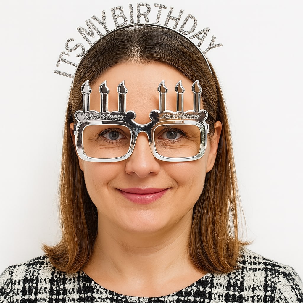 İt's My Birthday Yazılı Taç ve Mum Şekilli Gözlük Seti Gümüş Renk (4172) - Görsel 2