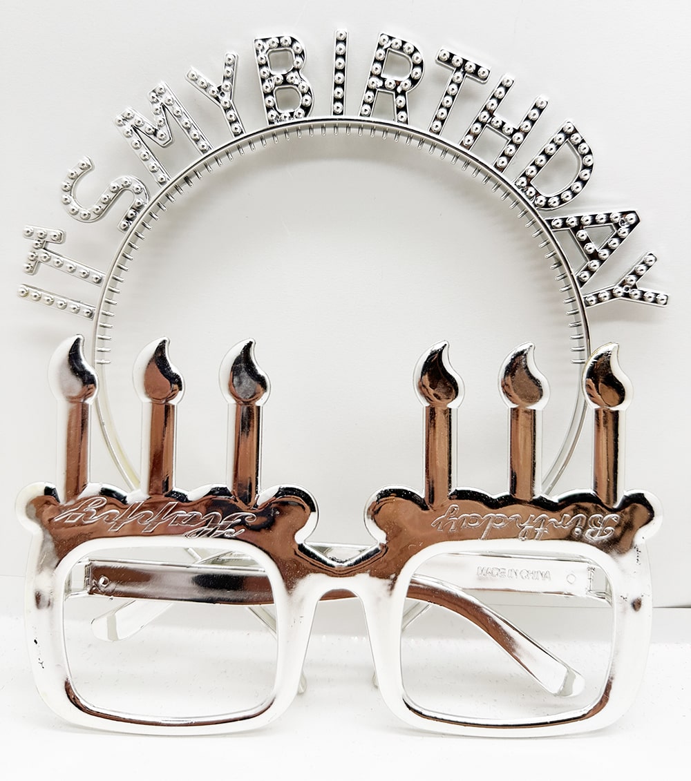 İt's My Birthday Yazılı Taç ve Mum Şekilli Gözlük Seti Gümüş Renk (4172) - Görsel 3