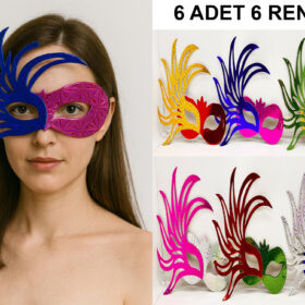 6&apos;lı Renkli Balo Maskesi Seti | Karton &amp;amp; Lastikli (Yetişkin-Çocuk Uyumlu) (4172)