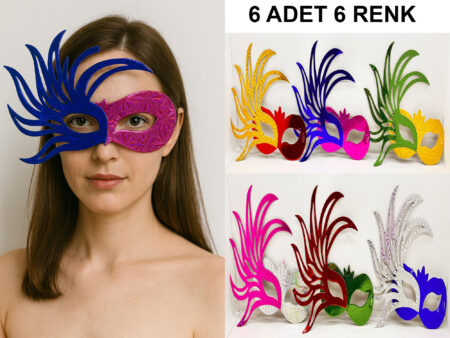 6'lı Renkli Balo Maskesi Seti | Karton &amp;amp; Lastikli (Yetişkin-Çocuk Uyumlu) (4172)