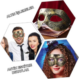 Altın Eskitme Yüz Maskesi - Antik Tarz Balo Maskesi (4172)