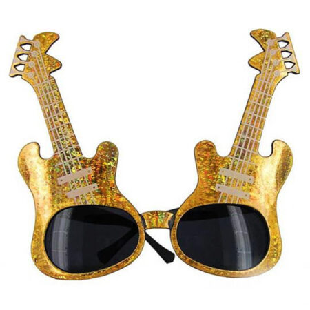 Altın Renk Rockn Roll Gitar Şekilli Parti Gözlüğü 15x15 cm (4172)