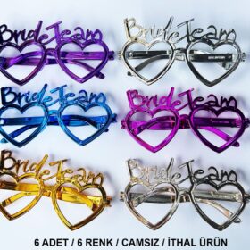Kalpli Bride Team Gözlük Seti 6 Renk - Kına &amp;amp; Düğün Partileri İçin (4172)