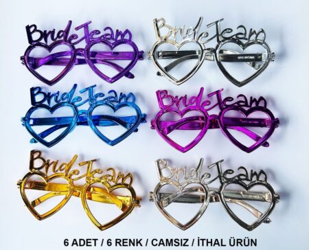 Kalpli Bride Team Gözlük Seti 6 Renk - Kına &amp;amp; Düğün Partileri İçin (4172)