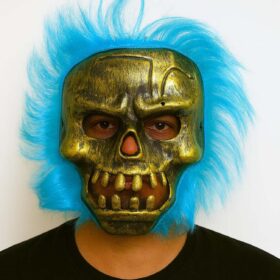 Wild Skull - Bakır Kafatası Turkuaz Saçlı İskelet Maske (4172)