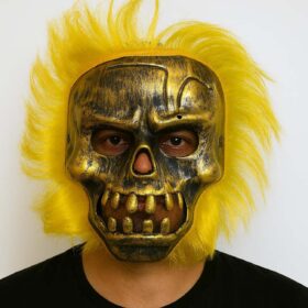 Wild Skull - Bakır Kafatası Sarı Saçlı İskelet Maske (4172)