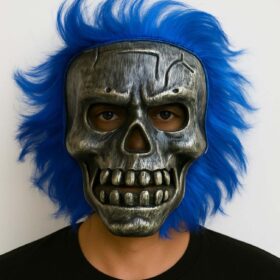 Wild Skull - Gümüş Kafatası Mavi Saçlı İskelet Maske (4172)