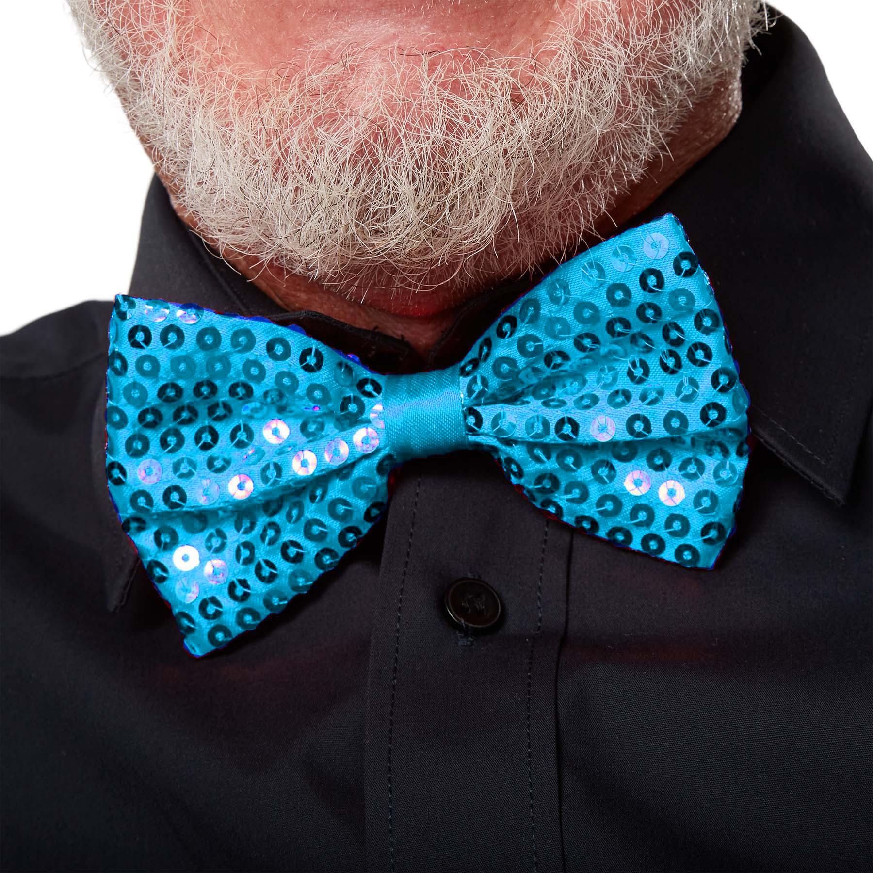 Gece Işıltısı Açık Mavi Turkuaz Payetli Pullu Papyon 7x2 cm (4172)