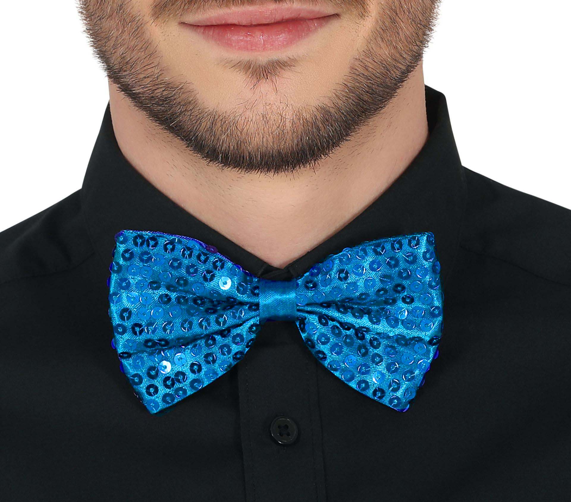 Gece Işıltısı Açık Mavi Turkuaz Payetli Pullu Papyon 7x2 cm (4172) - Görsel 3