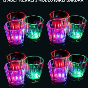 LED Işıklı Eğlence Bardakları - 3 Modlu Renk Değiştiren Bardak 12 Adet (4172)