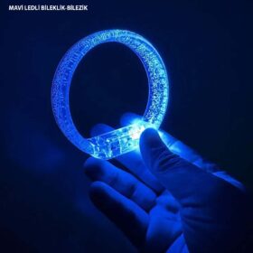 Mavi Led Işıklı Baskı Yapılabilen Pilli Bileklik Bilezik 1,5 cm Genişlik (4172)