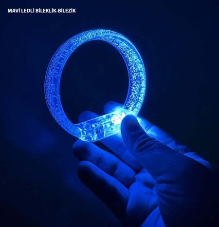 Mavi Led Işıklı Baskı Yapılabilen Pilli Bileklik Bilezik 1,5 cm Genişlik (4172)