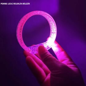 Pembe Led Işıklı Baskı Yapılabilen Pilli Bileklik Bilezik 1,5 cm Genişlik (4172)