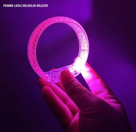 Pembe Led Işıklı Baskı Yapılabilen Pilli Bileklik Bilezik 1,5 cm Genişlik (4172)