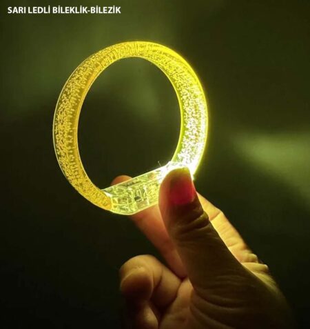 Sarı Led Işıklı Baskı Yapılabilen Pilli Bileklik Bilezik 1,5 cm Genişlik (4172)