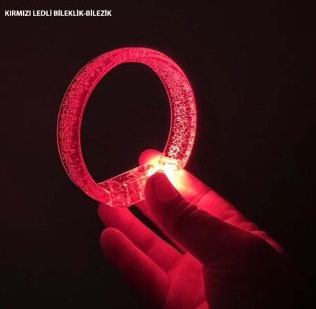 Kırmızı Led Işıklı Baskı Yapılabilen Pilli Bileklik Bilezik 1,5 cm Genişlik (4172)