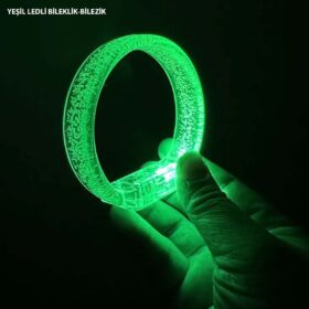 Yeşil Led Işıklı Baskı Yapılabilen Pilli Bileklik Bilezik 1,5 cm Genişlik (4172)