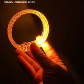 Turuncu Led Işıklı Baskı Yapılabilen Pilli Bileklik Bilezik 1,5 cm Genişlik (4172)