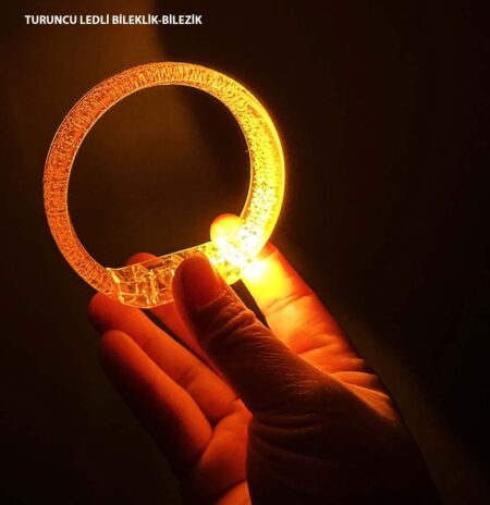 Turuncu Led Işıklı Baskı Yapılabilen Pilli Bileklik Bilezik 1,5 cm Genişlik (4172)