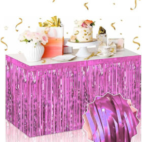 Kendinden Yapışkanlı Pembe Metalize Püsküllü Masa Eteği – 75 x 275 cm Parti Süslemesi (4172)