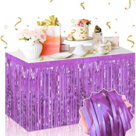 Kendinden Yapışkanlı Mor Metalize Püsküllü Masa Eteği – 75 x 275 cm Parti Süslemesi (4172)