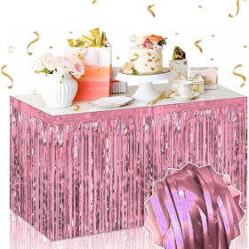 Kendinden Yapışkanlı Rose Gold Metalize Püsküllü Masa Eteği – 75 x 275 cm Parti Süslemesi (4172)