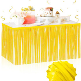Kendinden Yapışkanlı Makaron Sarı Püsküllü Masa Eteği – 75 x 275 cm Parti Süslemesi (4172)