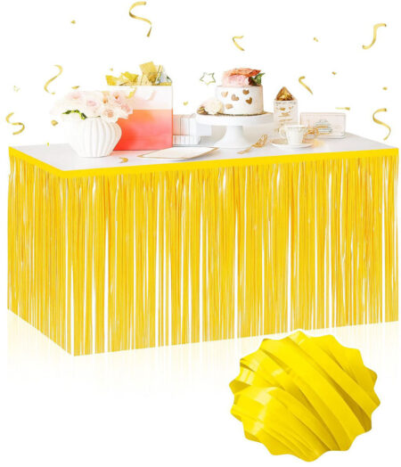 Kendinden Yapışkanlı Makaron Sarı Püsküllü Masa Eteği – 75 x 275 cm Parti Süslemesi (4172)
