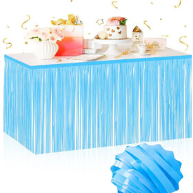 Kendinden Yapışkanlı Makaron Mavi Püsküllü Masa Eteği – 75 x 275 cm Parti Süslemesi (4172)