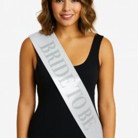 Beyaz Saten Üzerine Kalın Gümüş Yazılı Bride To Be Kuşağı 10 cm Genişlik (4172)