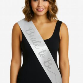 Beyaz Saten Üzerine El Yazısı İtalik Gümüş Bride To Be Kuşağı 10 cm Genişlik (4172)