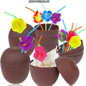 Hindistan Cevizi Hawaii Luau Aloha Pipetli İçecek Kabı Bardak 10x13 cm 1 Adet (4172)